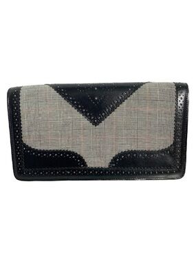 Naturalizer Leather and Plaid Fabric Structured Clutch Bag Magnetic Flap Closure